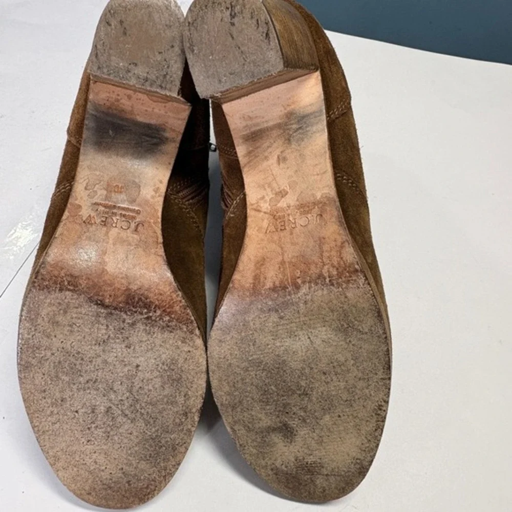 JCrew Brown Suede Ankle Boots 10 Western Boho Ranch Stacked Block‎ Heel Italy